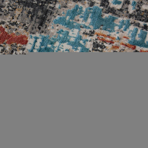 8' X 10' Beige Yellow Orange Blue Ivory Gray Charcoal And Red New Zealand Lambs Wool Abstract Hand Carved Handmade Area Rug