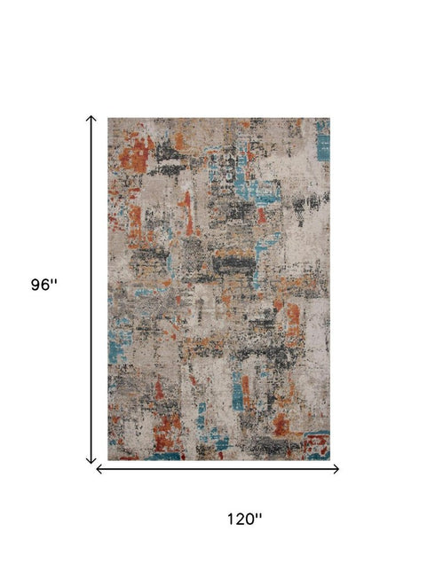 8' X 10' Beige Yellow Orange Blue Ivory Gray Charcoal And Red New Zealand Lambs Wool Abstract Hand Carved Handmade Area Rug
