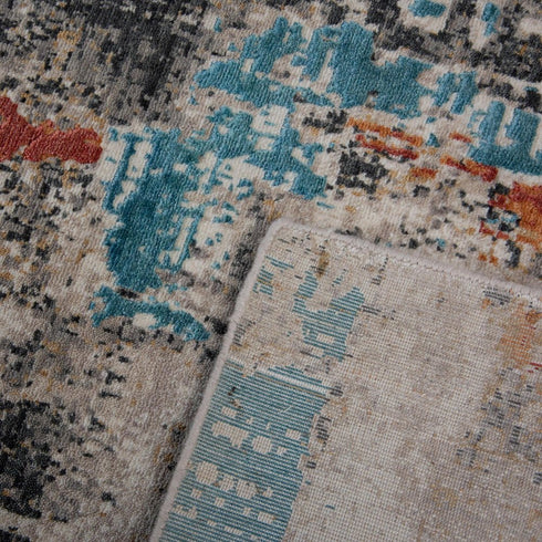 9' X 12' Beige Yellow Orange Blue Ivory Gray Charcoal And Red New Zealand Lambs Wool Abstract Hand Carved Handmade Area Rug