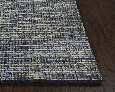 8' X 10' Blue Dark Blue Black And Ivory Wool Checkered Hand Tufted Area Rug