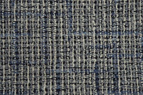 8' X 10' Blue Dark Blue Black And Ivory Wool Checkered Hand Tufted Area Rug