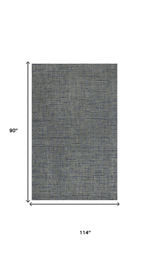 8' X 10' Blue Dark Blue Black And Ivory Wool Checkered Hand Tufted Area Rug