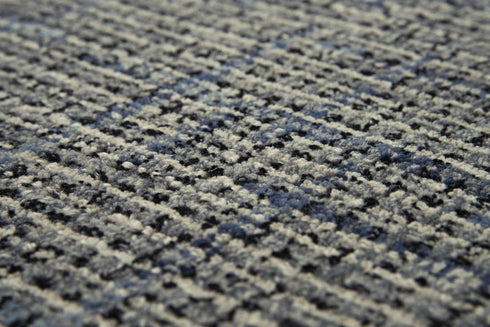 9' X 12' Blue Dark Blue Black And Ivory Wool Checkered Hand Tufted Area Rug