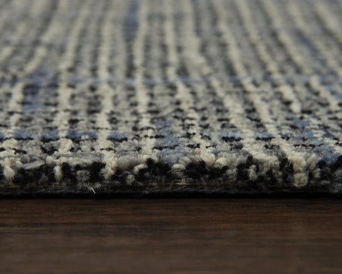 9' X 12' Blue Dark Blue Black And Ivory Wool Checkered Hand Tufted Area Rug