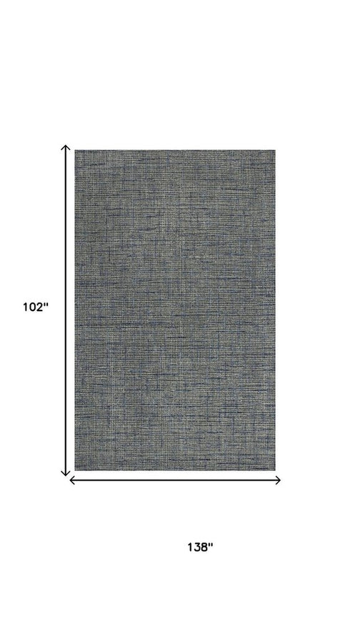 9' X 12' Blue Dark Blue Black And Ivory Wool Checkered Hand Tufted Area Rug
