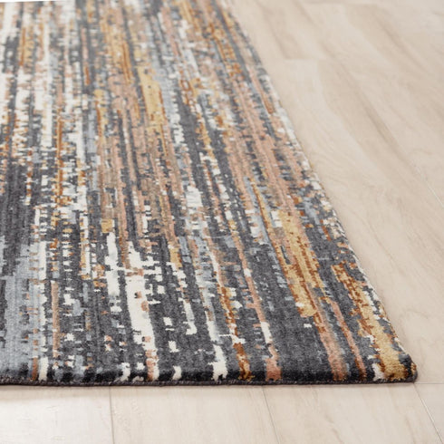 8' Charcoal Brown Rust Beige And Ivory Abstract Hand Carved Handmade Area Rug