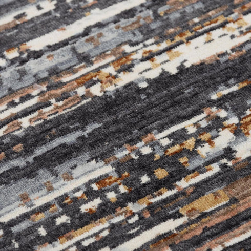 8' Charcoal Brown Rust Beige And Ivory Abstract Hand Carved Handmade Area Rug