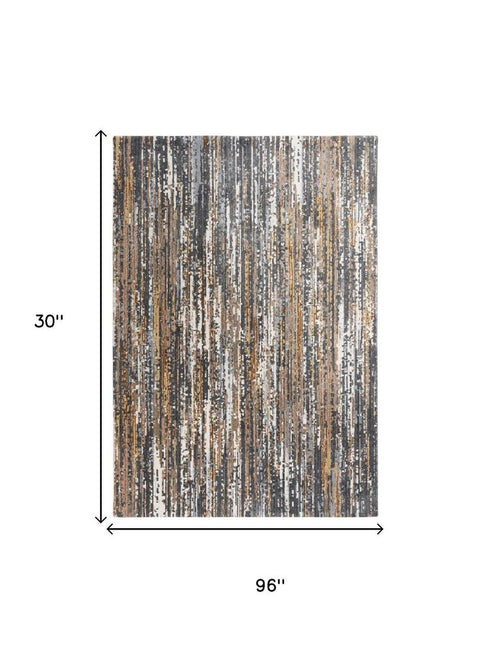 8' Charcoal Brown Rust Beige And Ivory Abstract Hand Carved Handmade Area Rug