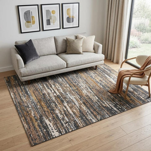 5' X 8' Charcoal Brown Rust Beige And Ivory Abstract Hand Carved Handmade Area Rug