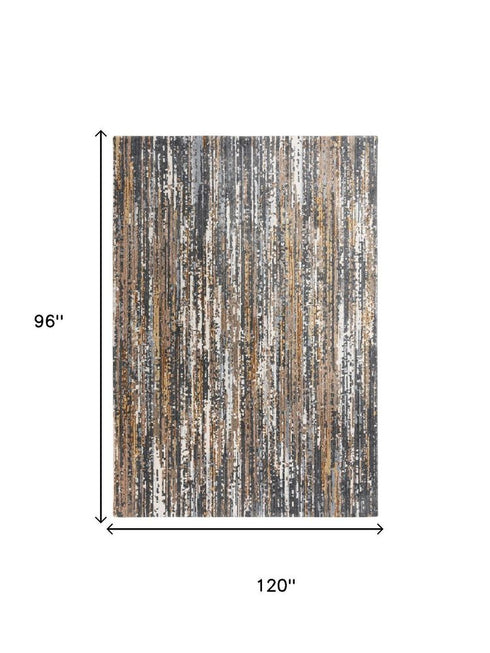 8' X 10' Charcoal Brown Rust Beige And Ivory Abstract Hand Carved Handmade Area Rug