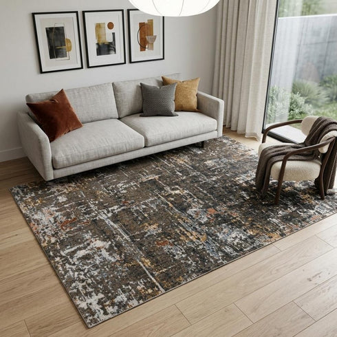 5' X 8' Brown And Gray Abstract Hand Carved Handmade Area Rug