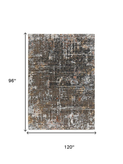 8' X 10' Brown And Gray Abstract Hand Carved Handmade Area Rug