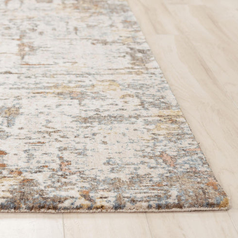 8' Ivory Brown And Gray Abstract Hand Carved Handmade Area Rug