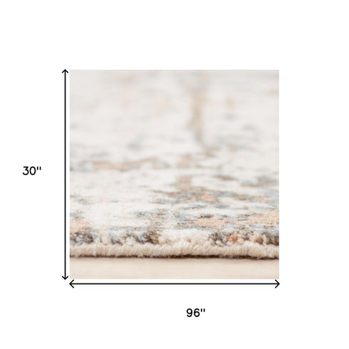 8' Ivory Brown And Gray Abstract Hand Carved Handmade Area Rug