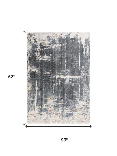 5' X 8' Blue And Gray Abstract Hand Carved Handmade Area Rug