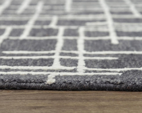 5' X 8' Charcoal And Ivory Wool Geometric Hand Tufted Area Rug
