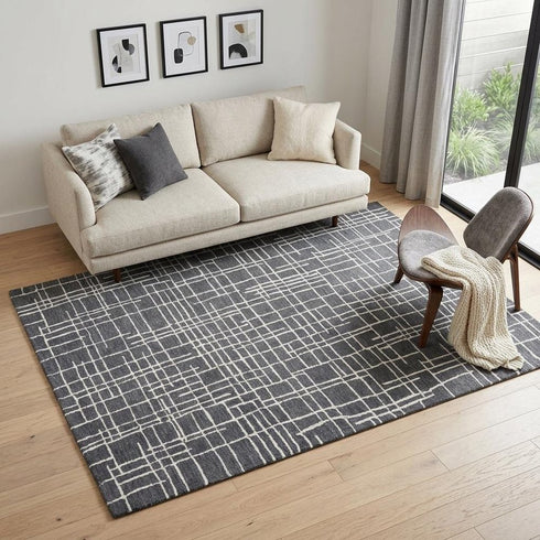 5' X 8' Charcoal And Ivory Wool Geometric Hand Tufted Area Rug