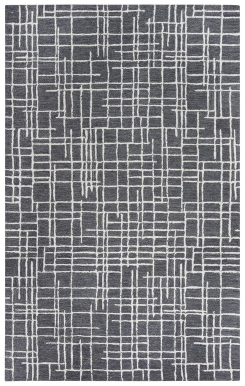 9' X 12' Charcoal And Ivory Wool Geometric Hand Tufted Area Rug