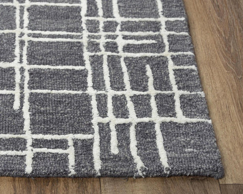 9' X 12' Charcoal And Ivory Wool Geometric Hand Tufted Area Rug