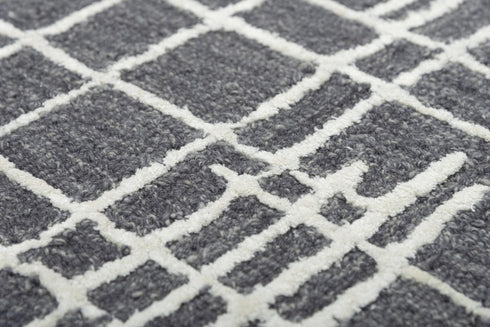 9' X 12' Charcoal And Ivory Wool Geometric Hand Tufted Area Rug