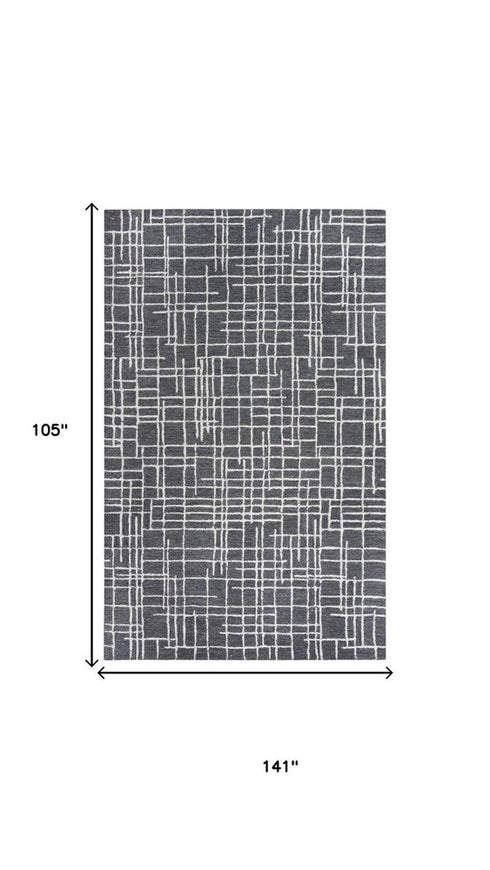 9' X 12' Charcoal And Ivory Wool Geometric Hand Tufted Area Rug