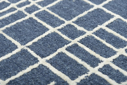 5' X 8' Blue And Ivory Wool Geometric Hand Tufted Area Rug