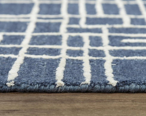 5' X 8' Blue And Ivory Wool Geometric Hand Tufted Area Rug