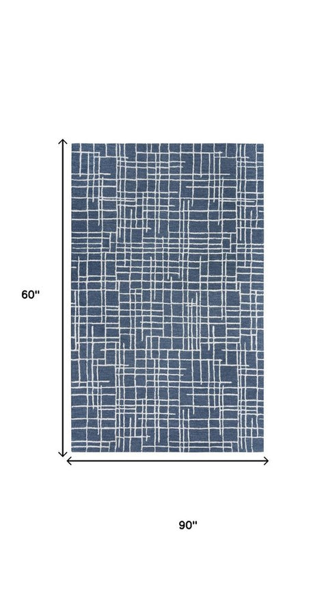 5' X 8' Blue And Ivory Wool Geometric Hand Tufted Area Rug