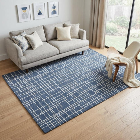 5' X 8' Blue And Ivory Wool Geometric Hand Tufted Area Rug