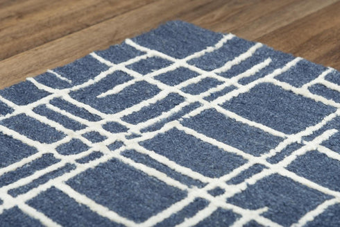 8' X 10' Blue And Ivory Wool Geometric Hand Tufted Area Rug