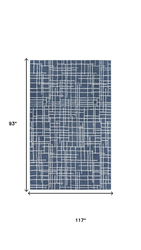 8' X 10' Blue And Ivory Wool Geometric Hand Tufted Area Rug