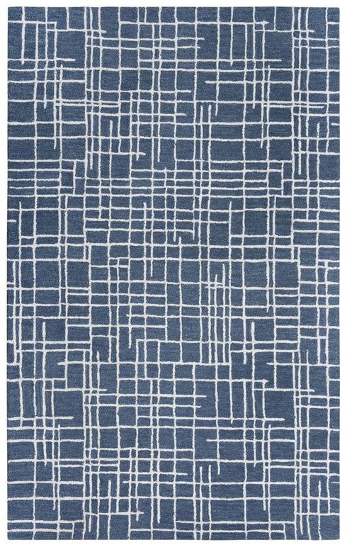 9' X 12' Blue And Ivory Wool Geometric Hand Tufted Area Rug