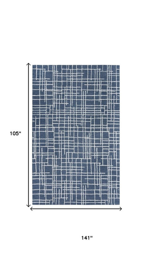 9' X 12' Blue And Ivory Wool Geometric Hand Tufted Area Rug