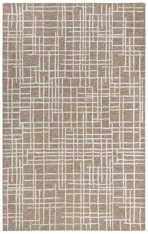 5' X 8' Brown Natural And Ivory Wool Geometric Hand Tufted Area Rug