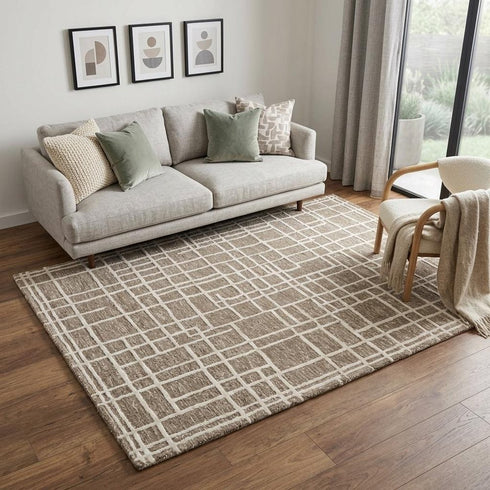 5' X 8' Brown Natural And Ivory Wool Geometric Hand Tufted Area Rug