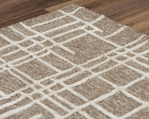 8' X 10' Brown Natural And Ivory Wool Geometric Hand Tufted Area Rug