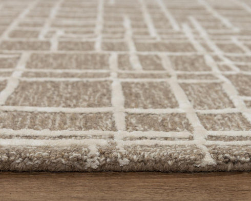 8' X 10' Brown Natural And Ivory Wool Geometric Hand Tufted Area Rug
