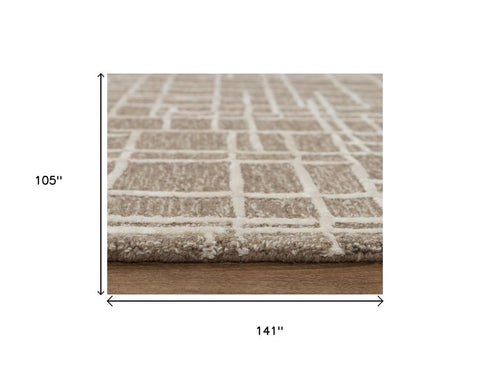 9' X 12' Brown Natural And Ivory Wool Geometric Hand Tufted Area Rug