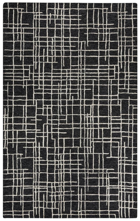 5' X 8' Black And Ivory Wool Geometric Hand Tufted Area Rug