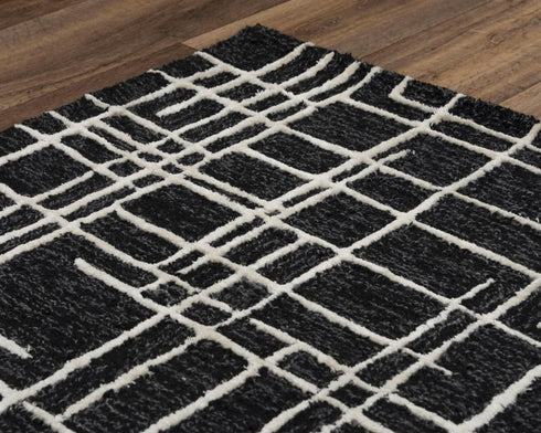 5' X 8' Black And Ivory Wool Geometric Hand Tufted Area Rug