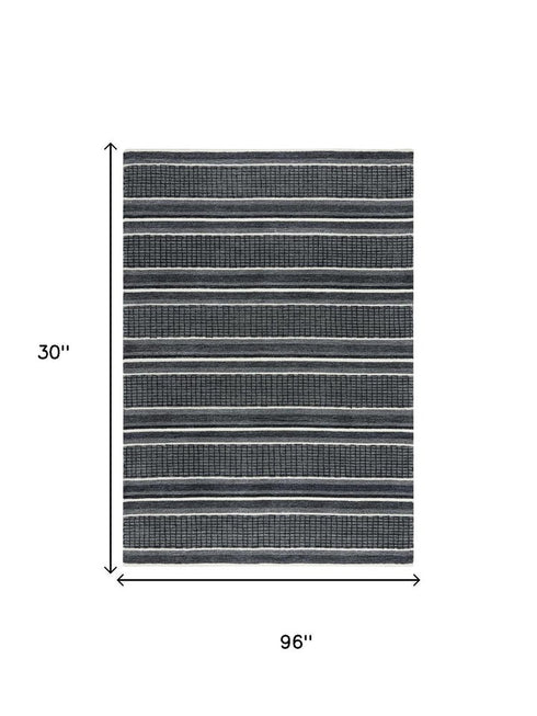 8' Charcoal And Gray Wool Striped Hand Tufted Area Rug