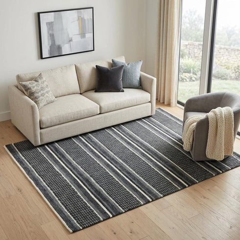 5' X 8' Charcoal And Gray Wool Striped Hand Tufted Area Rug