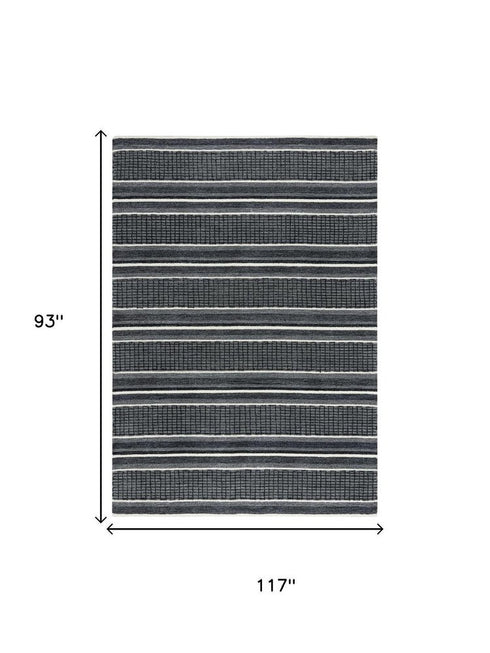 8' X 10' Charcoal And Gray Wool Striped Hand Tufted Area Rug