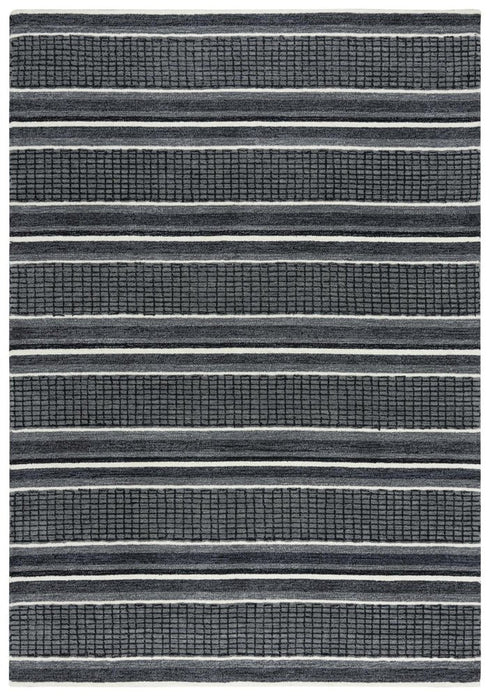 9' X 12' Charcoal And Gray Wool Striped Hand Tufted Area Rug