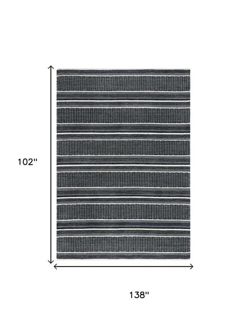 9' X 12' Charcoal And Gray Wool Striped Hand Tufted Area Rug