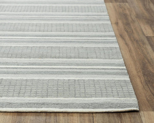 8' Gray And Ivory Wool Striped Hand Tufted Area Rug