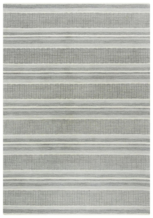 9' X 12' Gray And Ivory Wool Striped Hand Tufted Area Rug