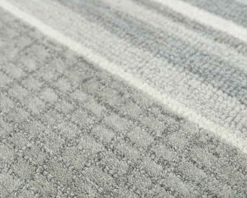 9' X 12' Gray And Ivory Wool Striped Hand Tufted Area Rug