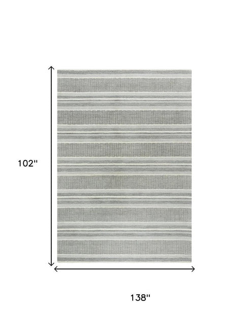 9' X 12' Gray And Ivory Wool Striped Hand Tufted Area Rug