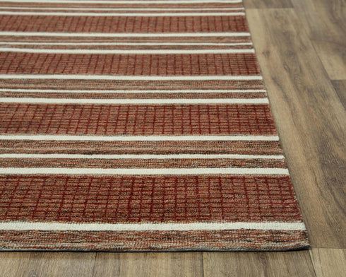 8' Rust And Orange Wool Striped Hand Tufted Area Rug